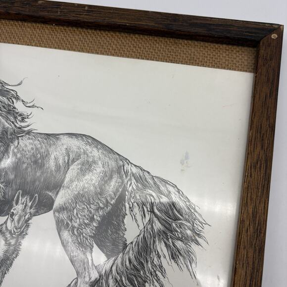 Vintage M. Pena Print Unicorn and Babies Foals Sparkles Circa 1981 Black & White - Picture 5 of 7